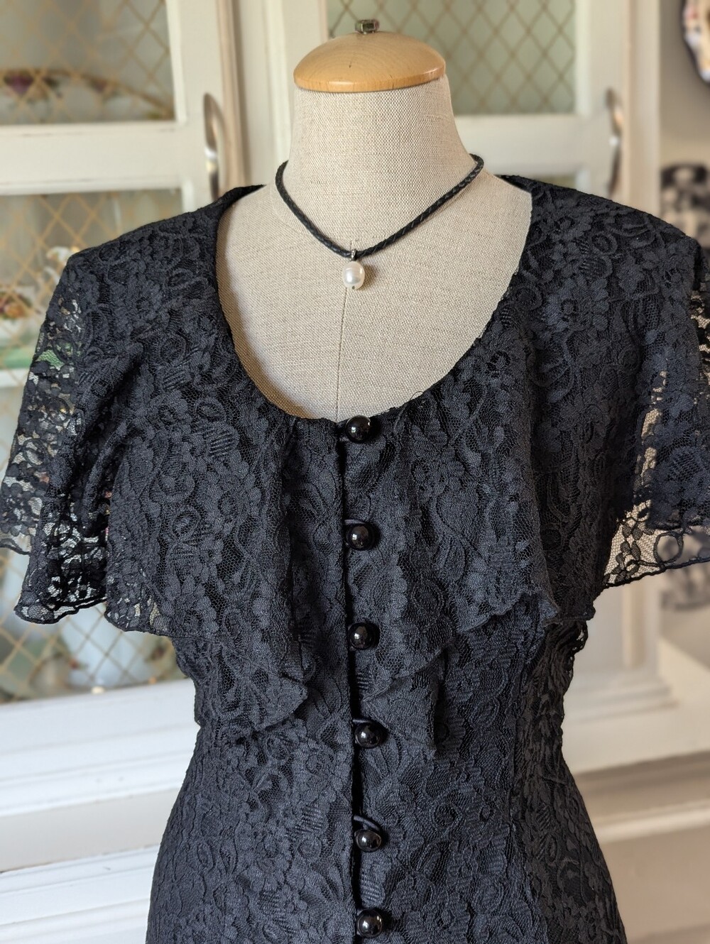 🧙VTG 80s Witchy Whimsigoth NWOT Lace Corset Midi Dress Button Front Grunge 90s